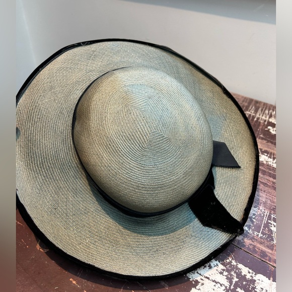Vintage Blue Straw Hat with Velvet - Picture 3 of 5